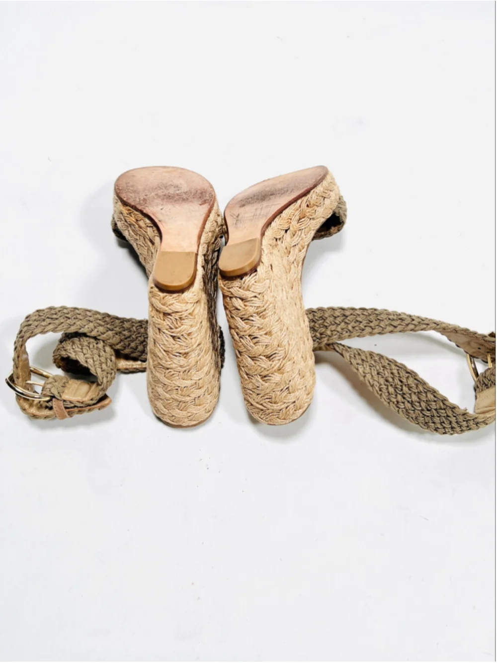 Stuart Weitzman Womans Wedge Sandals Size 6.5 Beige Brown Woven Resort